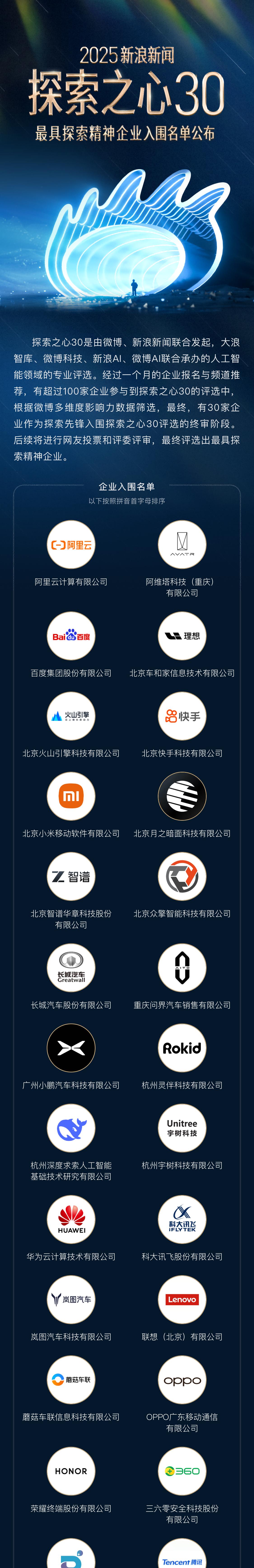 新浪新闻「探索之心 30」入围名单揭晓  30 家先锋企业挺进终审阶段